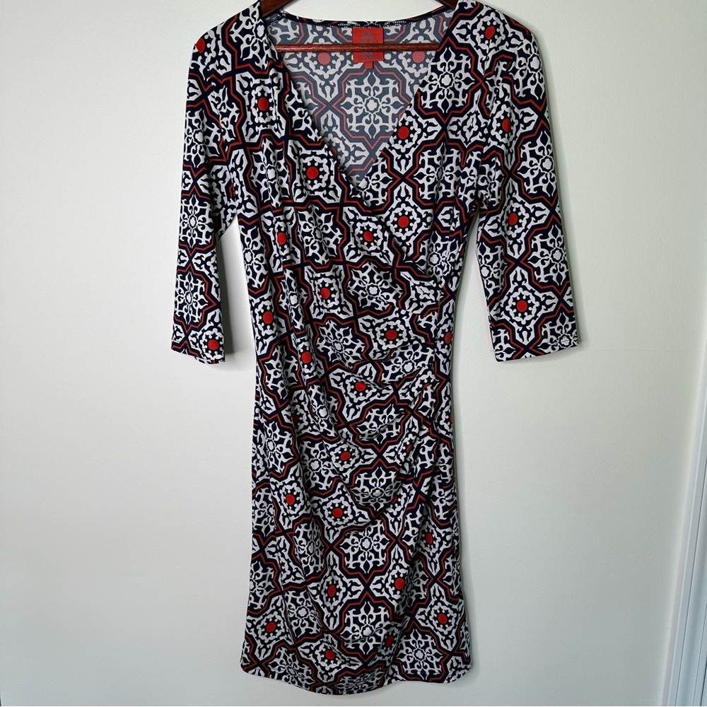 Tracy Negoshian Stretchy Faux Wrap Geometric Dress Size XS